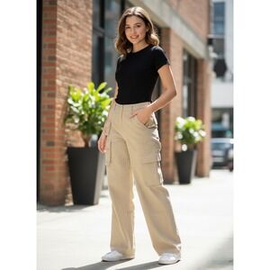 Davi & Dani Khaki Tan Wide Leg Cargo Pants DEP32732 Womens Medium NWT